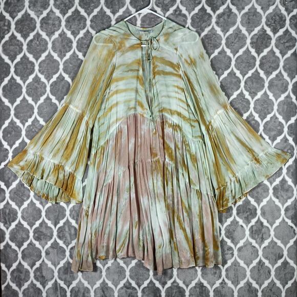 Young Fabulous & Broke Dresses & Skirts - Young Fabulous & Broke Dress Medium Tie Dye Semi Sheer Boho Bell Sleeve
